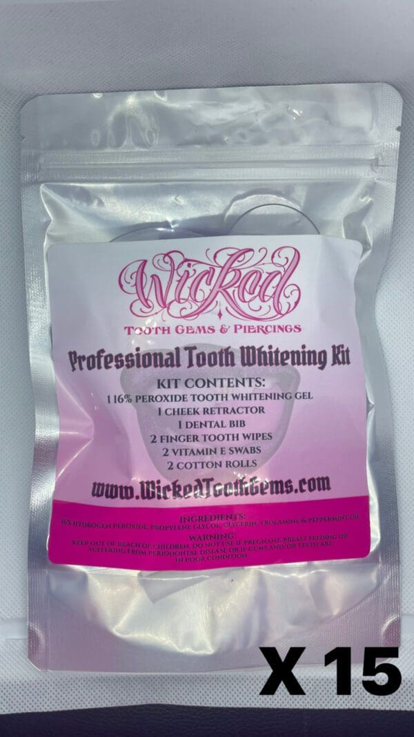 A package of tooth whitening kit with instructions.