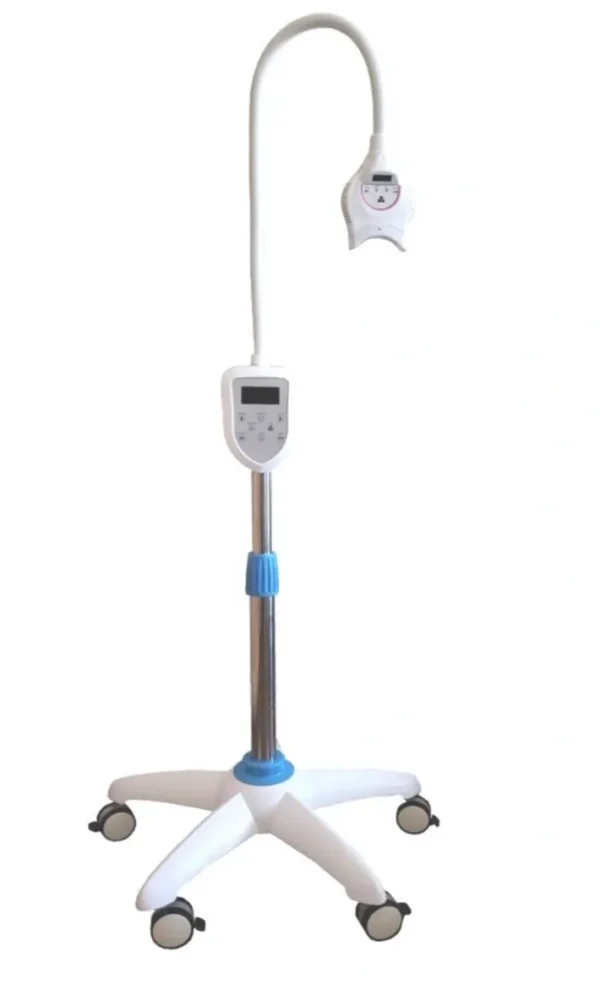 A white and blue stand with a thermometer on it