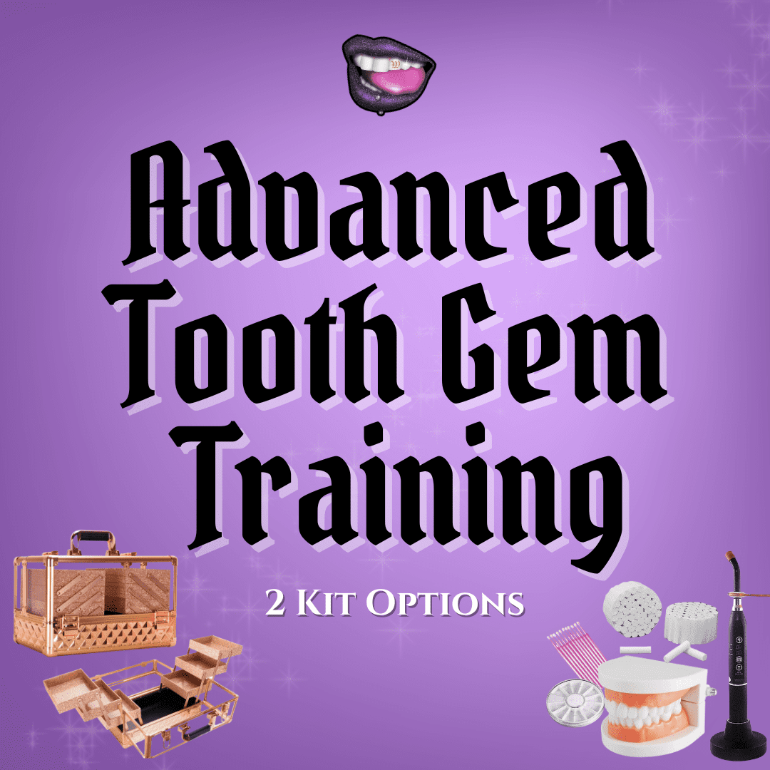 A purple background with the words advanced tooth gem training in black lettering.