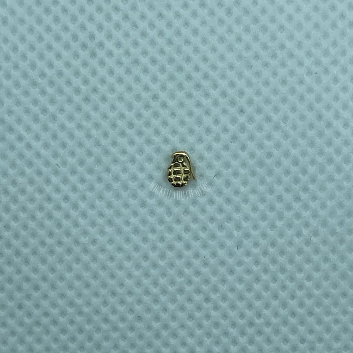 A close up of a tiny object on top of a blue surface.