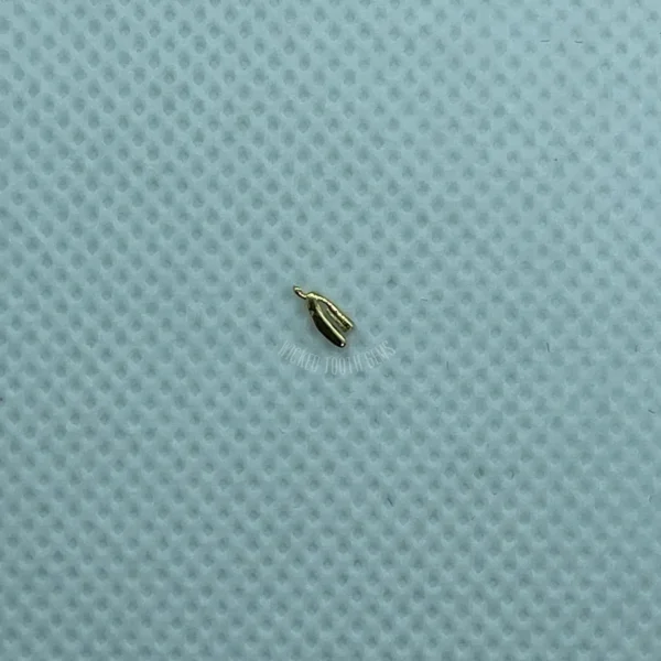 A tiny object is sitting on top of a blue surface.