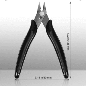 A pair of pliers with measurements on top.