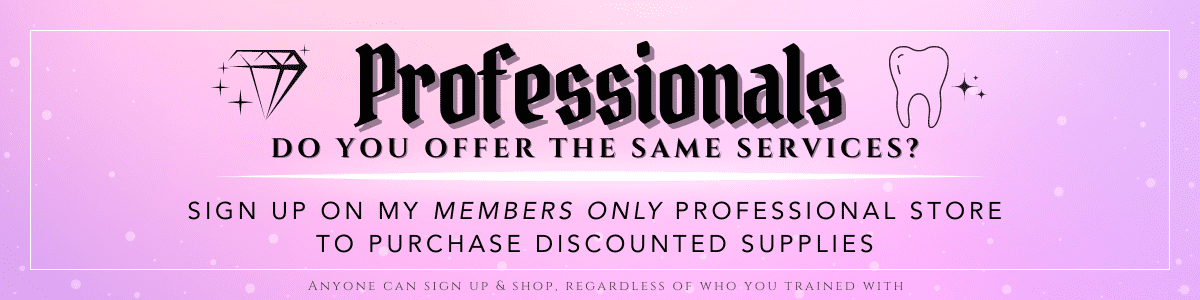 A pink banner with the words professional and a black font.