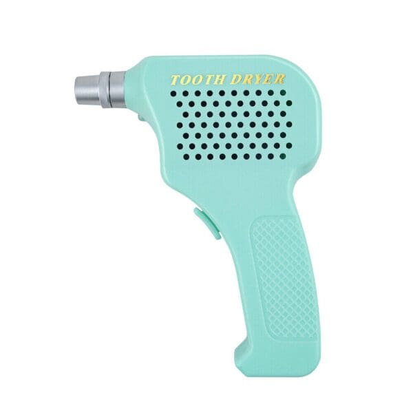 A light blue electric drill with yellow lettering.