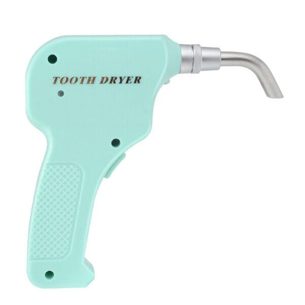 A light blue tooth dryer with a handle.