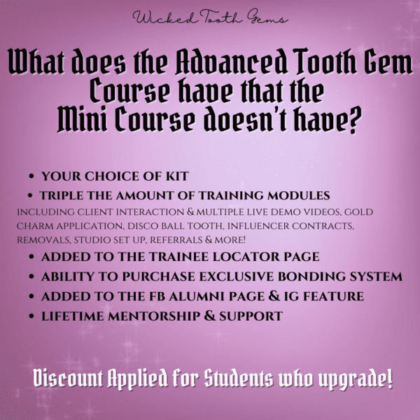 A pamphlet with instructions for the advanced tooth gem course.